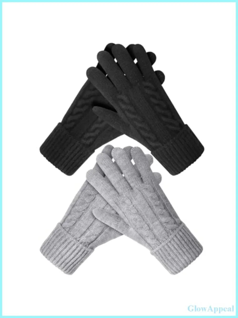 Women's Knit Winter Gloves 2 Pairs Touchscreen Fleece Lined Elastic Cuff